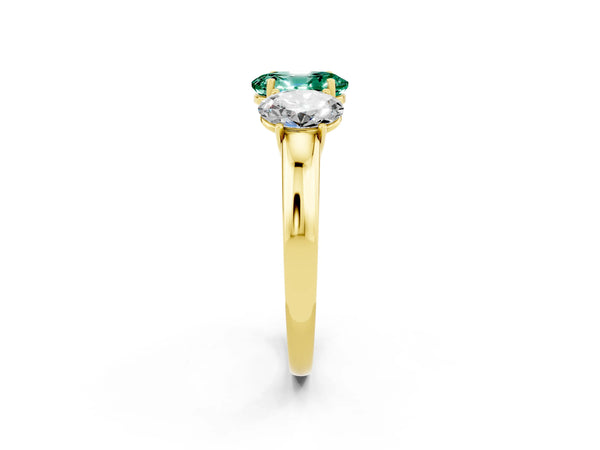 Yellow gold Oval Cut Green Sapphire Three-Stone Ring with Four-Prong Setting and Classic Band