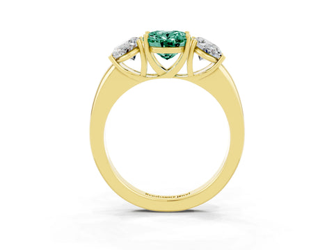 Yellow gold Oval Cut Green Sapphire Three-Stone Ring with Four-Prong Setting and Classic Band_3