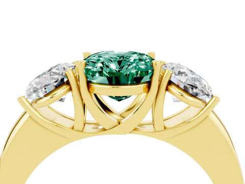 Yellow gold Oval Cut Green Sapphire Three-Stone Ring with Four-Prong Setting and Classic Band_4