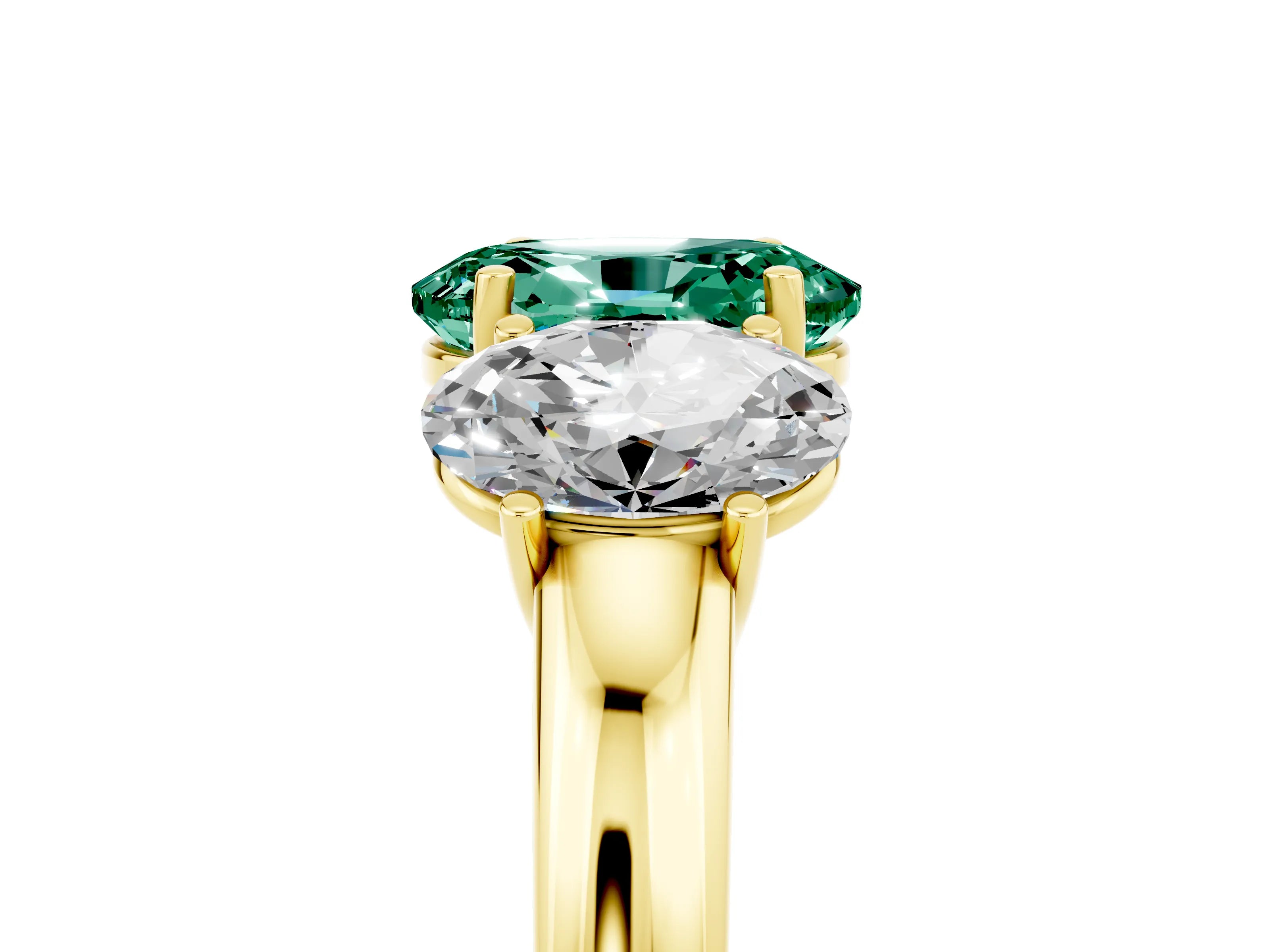 Yellow gold Oval Cut Green Sapphire Three-Stone Ring with Four-Prong Setting and Classic Band_5