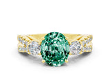 Yellow gold Oval Cut Green Sapphire Three-Stone Ring with Pavé Split Shank and Four-Prong Setting_12