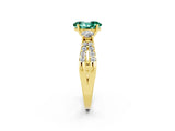 Yellow gold Oval Cut Green Sapphire Three-Stone Ring with Pavé Split Shank and Four-Prong Setting_14