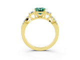 Yellow gold Oval Cut Green Sapphire Three-Stone Ring with Pavé Split Shank and Four-Prong Setting_15