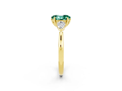 Yellow gold Oval Cut Green Sapphire Three-Stone Ring with Pear Side Stones and Four-Prong Setting_14