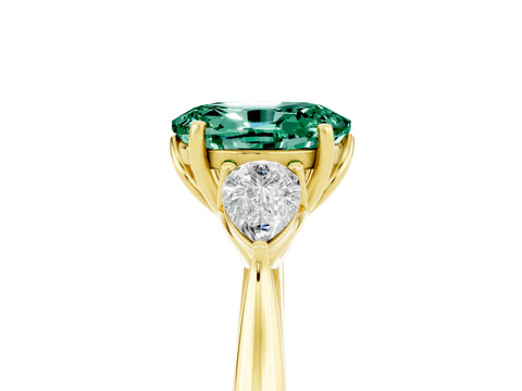 Yellow gold Oval Cut Green Sapphire Three-Stone Ring with Pear Side Stones and Four-Prong Setting_17