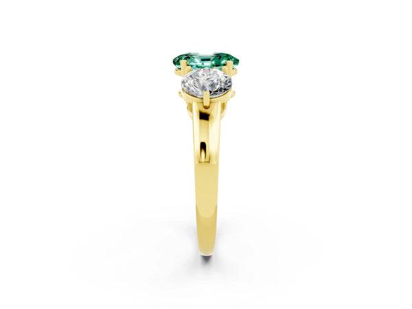 Yellow gold Oval Cut Green Sapphire Three-Stone Ring with Prong Setting and Classic Band
