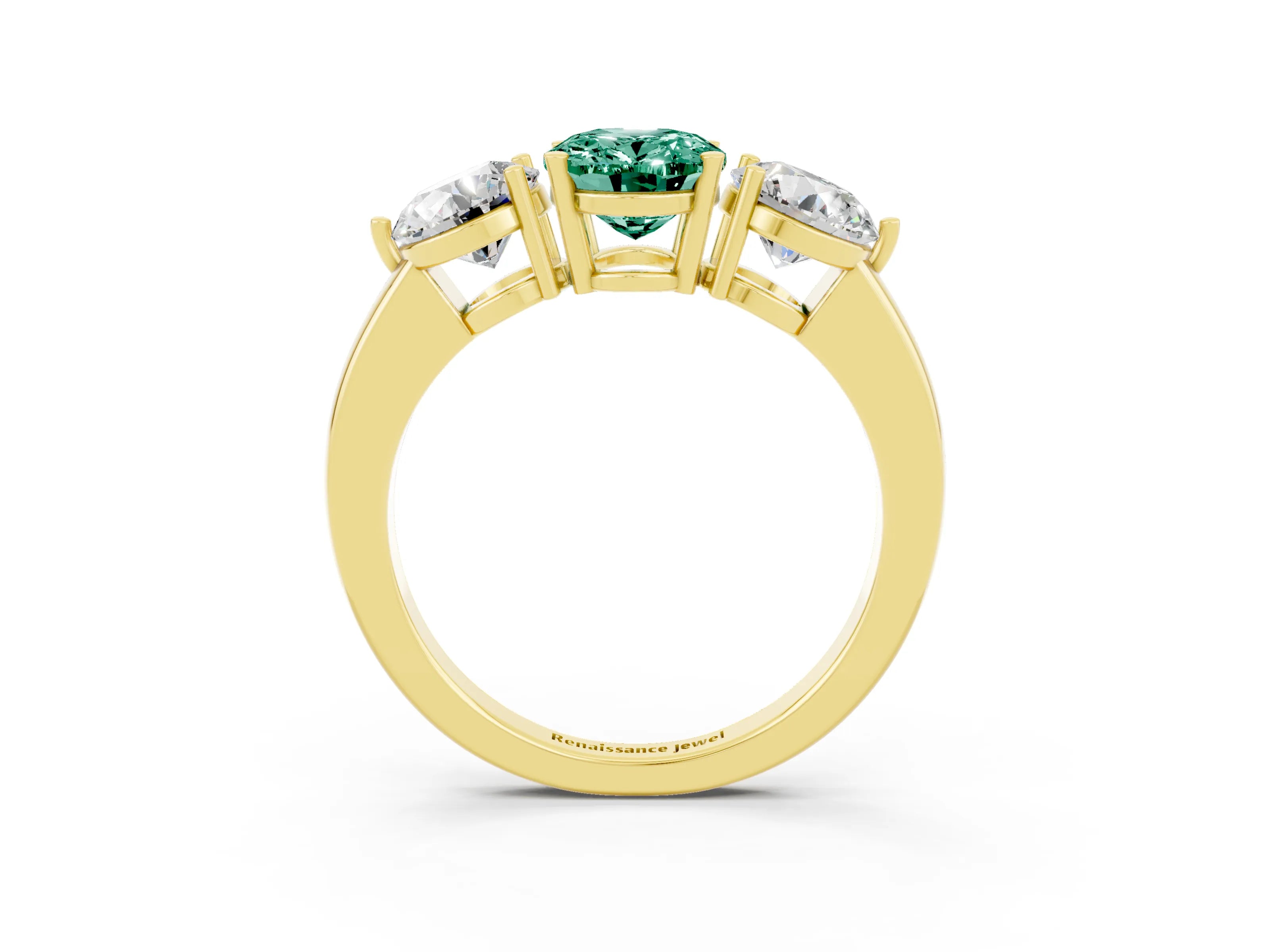 Yellow gold Oval Cut Green Sapphire Three-Stone Ring with Prong Setting and Classic Band_3