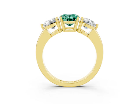 Yellow gold Oval Cut Green Sapphire Three-Stone Ring with Prong Setting and Classic Band_3