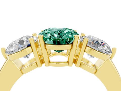 Yellow gold Oval Cut Green Sapphire Three-Stone Ring with Prong Setting and Classic Band_4