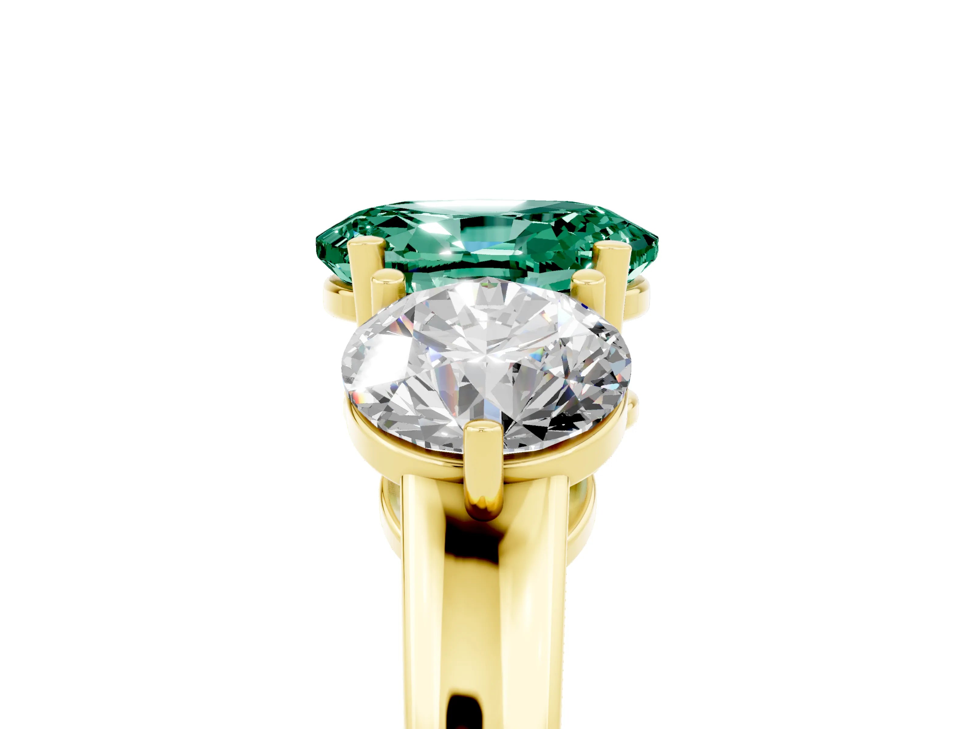 Yellow gold Oval Cut Green Sapphire Three-Stone Ring with Prong Setting and Classic Band_5