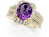 Yellow gold Oval Cut Halo Amethyst Ring with Split Shank and Four-Prong Setting_1