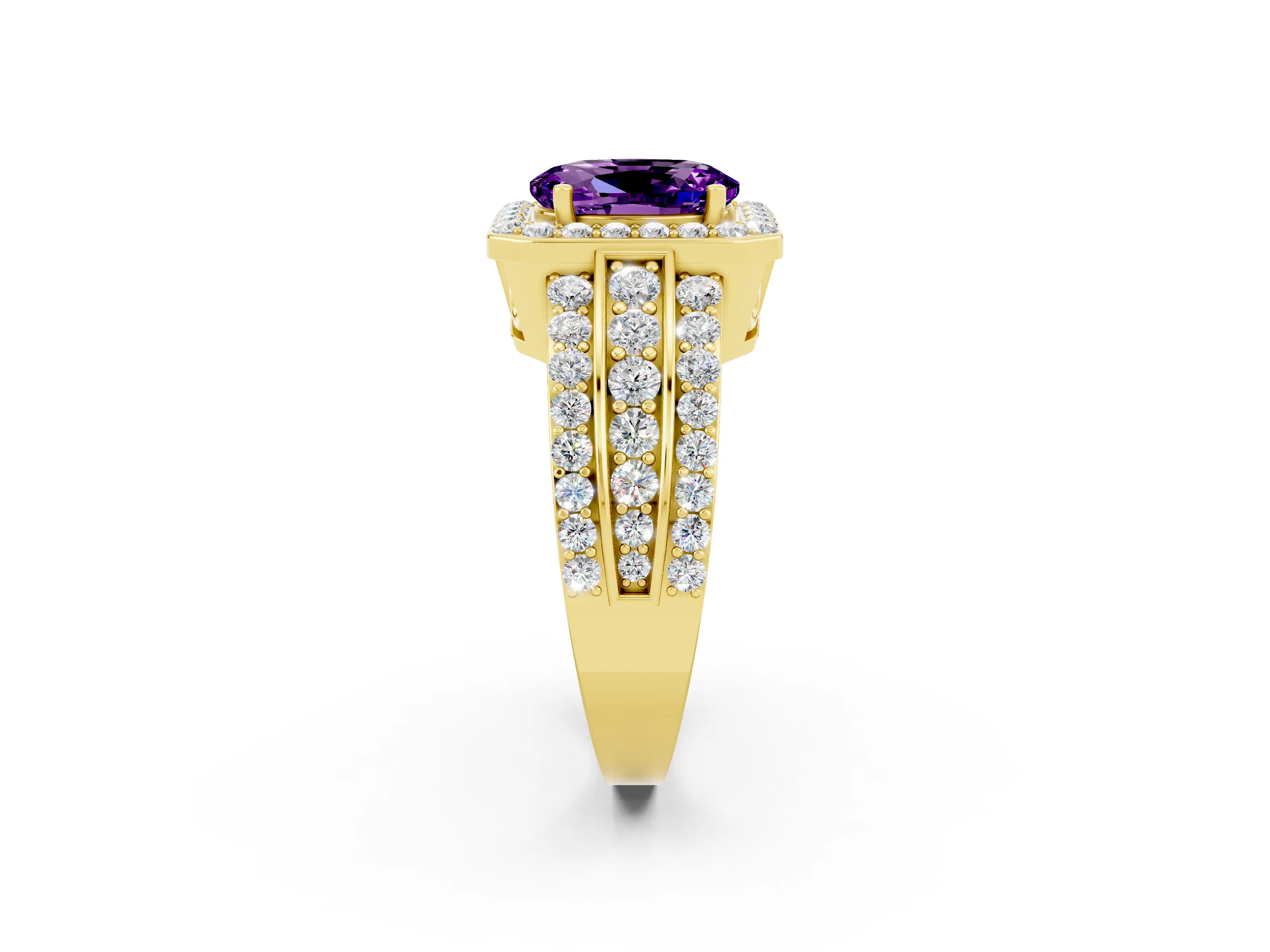 Yellow gold Oval Cut Halo Amethyst Ring with Split Shank and Four-Prong Setting_2