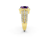 Yellow gold Oval Cut Halo Amethyst Ring with Split Shank and Four-Prong Setting_2