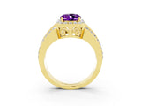Yellow gold Oval Cut Halo Amethyst Ring with Split Shank and Four-Prong Setting_3