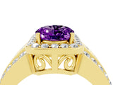 Yellow gold Oval Cut Halo Amethyst Ring with Split Shank and Four-Prong Setting_4