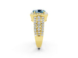 Yellow gold Oval Cut Halo Aquamarine Ring with Split Shank and Four-Prong Setting_2