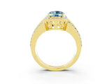 Yellow gold Oval Cut Halo Aquamarine Ring with Split Shank and Four-Prong Setting_3