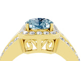 Yellow gold Oval Cut Halo Aquamarine Ring with Split Shank and Four-Prong Setting_4