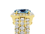 Yellow gold Oval Cut Halo Aquamarine Ring with Split Shank and Four-Prong Setting_5