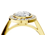Yellow gold Oval Cut Halo Bezel Diamond Pave Band Ring_13