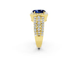 Yellow gold Oval Cut Halo Blue Sapphire Ring with Split Shank and Four-Prong Setting_2