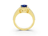 Yellow gold Oval Cut Halo Blue Sapphire Ring with Split Shank and Four-Prong Setting_3