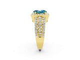 Yellow gold Oval Cut Halo Blue Topaz Ring with Split Shank and Four-Prong Setting_2