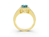 Yellow gold Oval Cut Halo Blue Topaz Ring with Split Shank and Four-Prong Setting_3