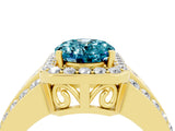 Yellow gold Oval Cut Halo Blue Topaz Ring with Split Shank and Four-Prong Setting_4