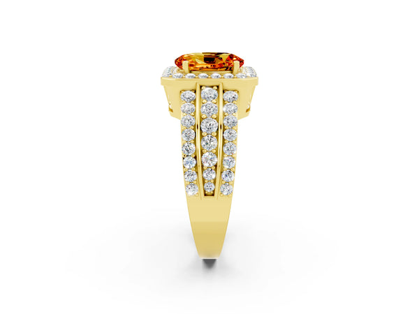 Yellow gold Oval Cut Halo Citrine Ring with Round  Split Shank and Prong Setting