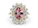 Yellow gold Oval Cut Halo Cluster Diamond Ring with Pave Band and Four-Prong Setting