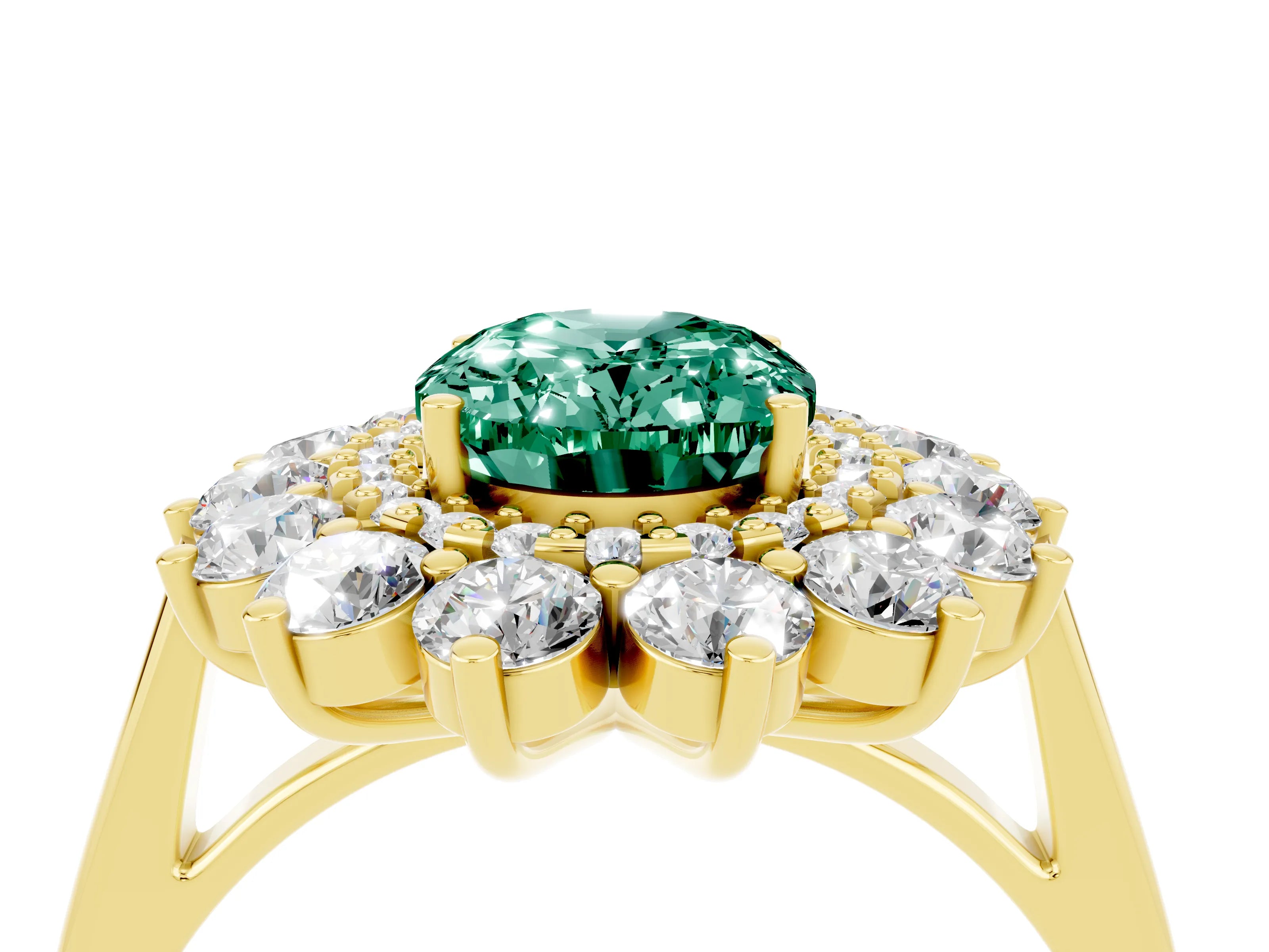 Yellow gold Oval Cut Halo Cluster Diamond Ring with Pave Band and Four-Prong Setting_10