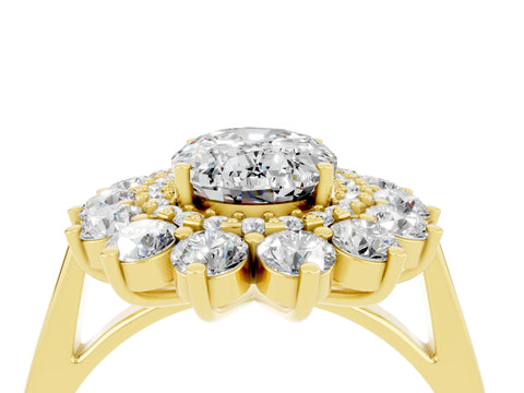 Yellow gold Oval Cut Halo Cluster Diamond Ring with Pave Band and Four-Prong Setting_10