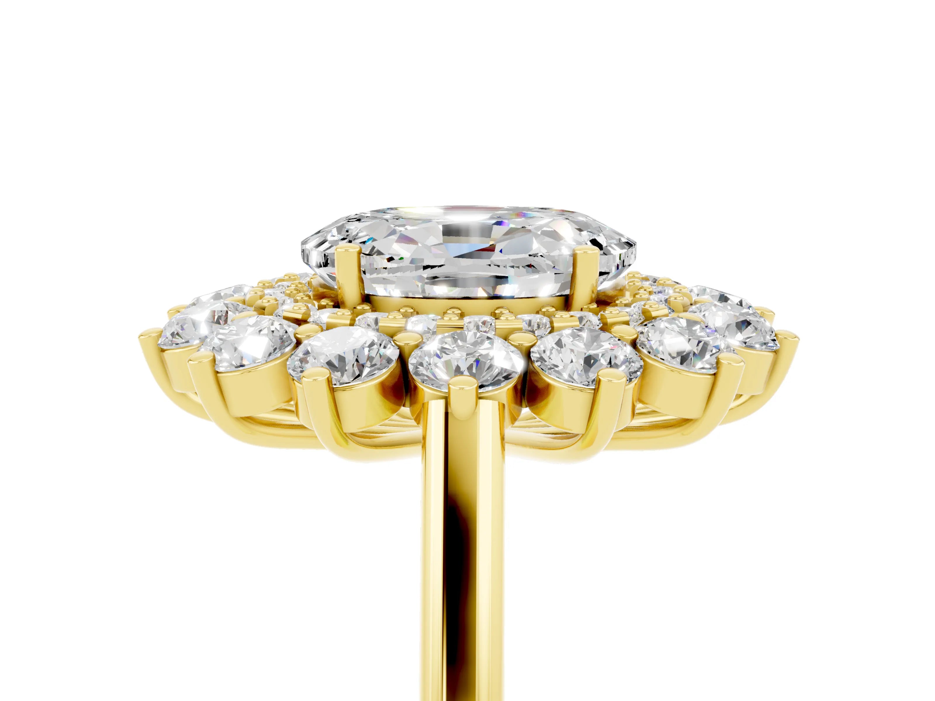 Yellow gold Oval Cut Halo Cluster Diamond Ring with Pave Band and Four-Prong Setting_11