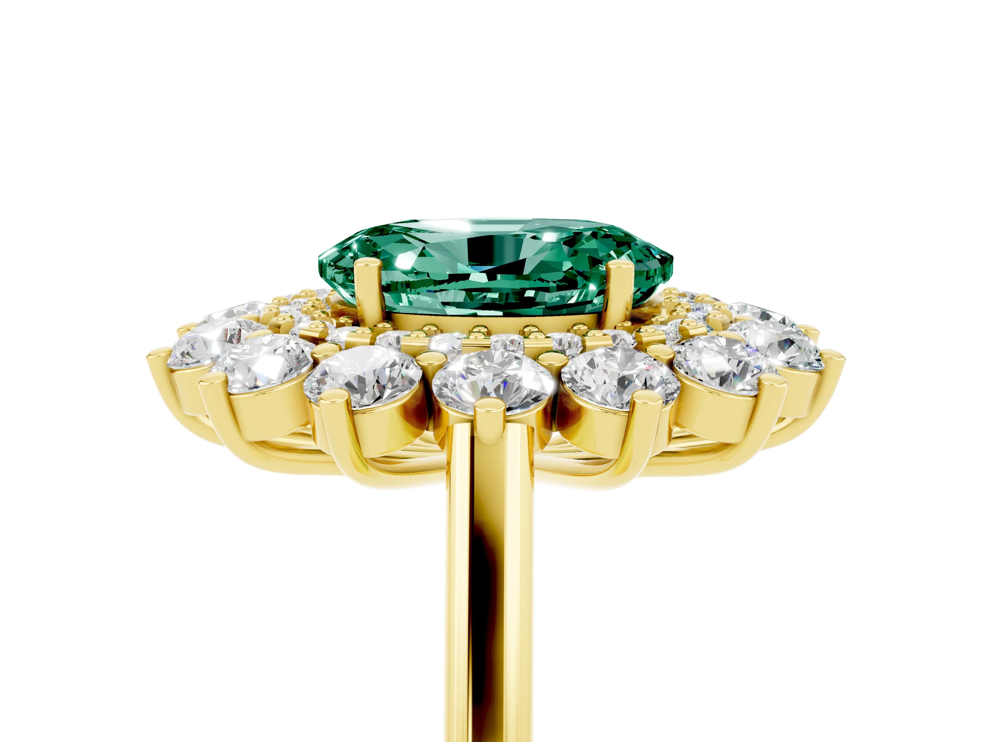 Yellow gold Oval Cut Halo Cluster Diamond Ring with Pave Band and Four-Prong Setting_11