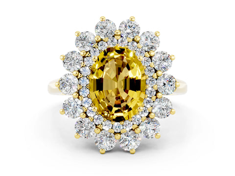 Yellow gold Oval Cut Halo Cluster Diamond Ring with Pave Band and Four-Prong Setting_12