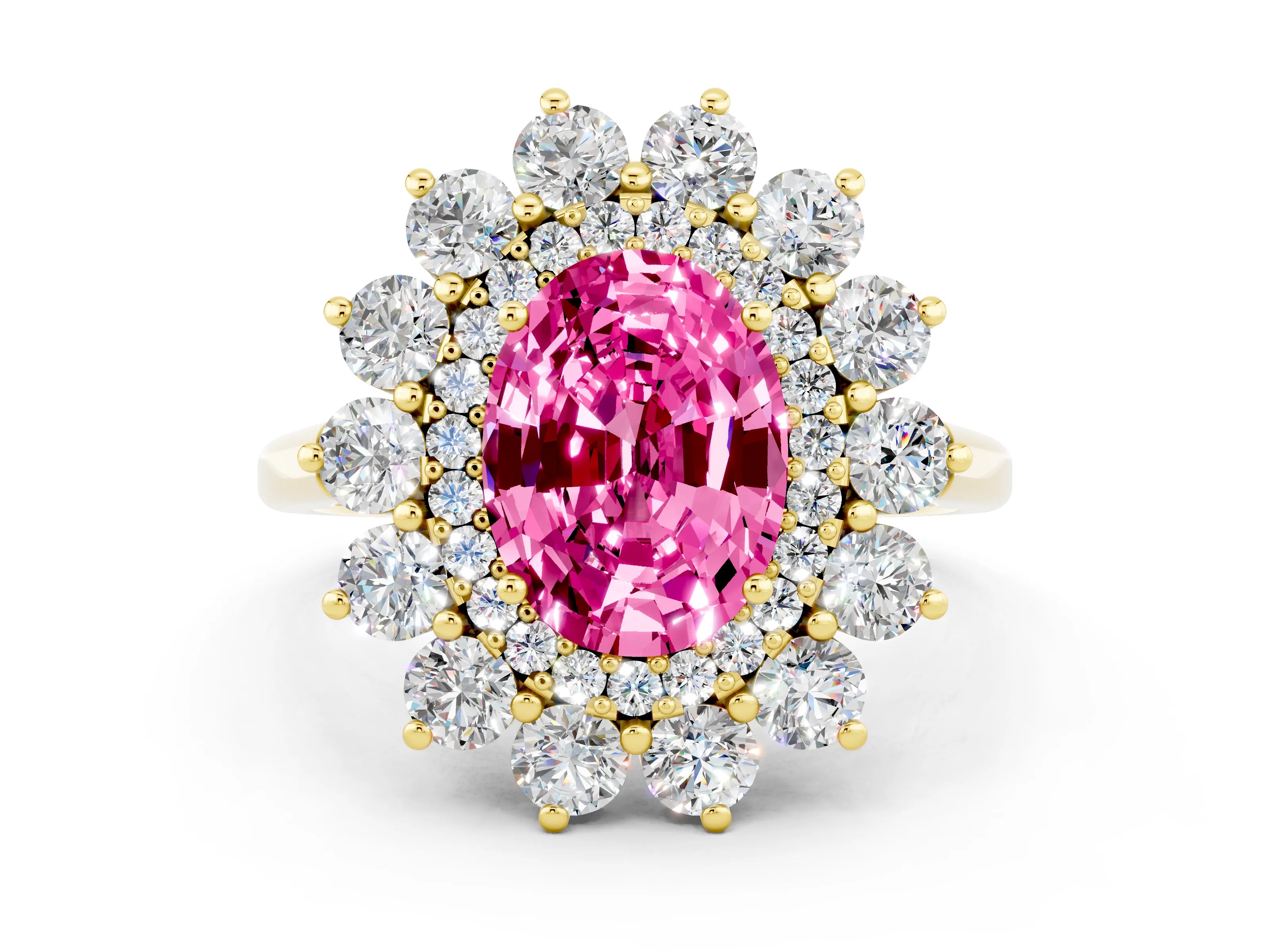 Yellow gold Oval Cut Halo Cluster Diamond Ring with Pave Band and Four-Prong Setting_12
