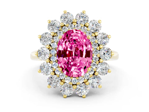 Yellow gold Oval Cut Halo Cluster Diamond Ring with Pave Band and Four-Prong Setting_12