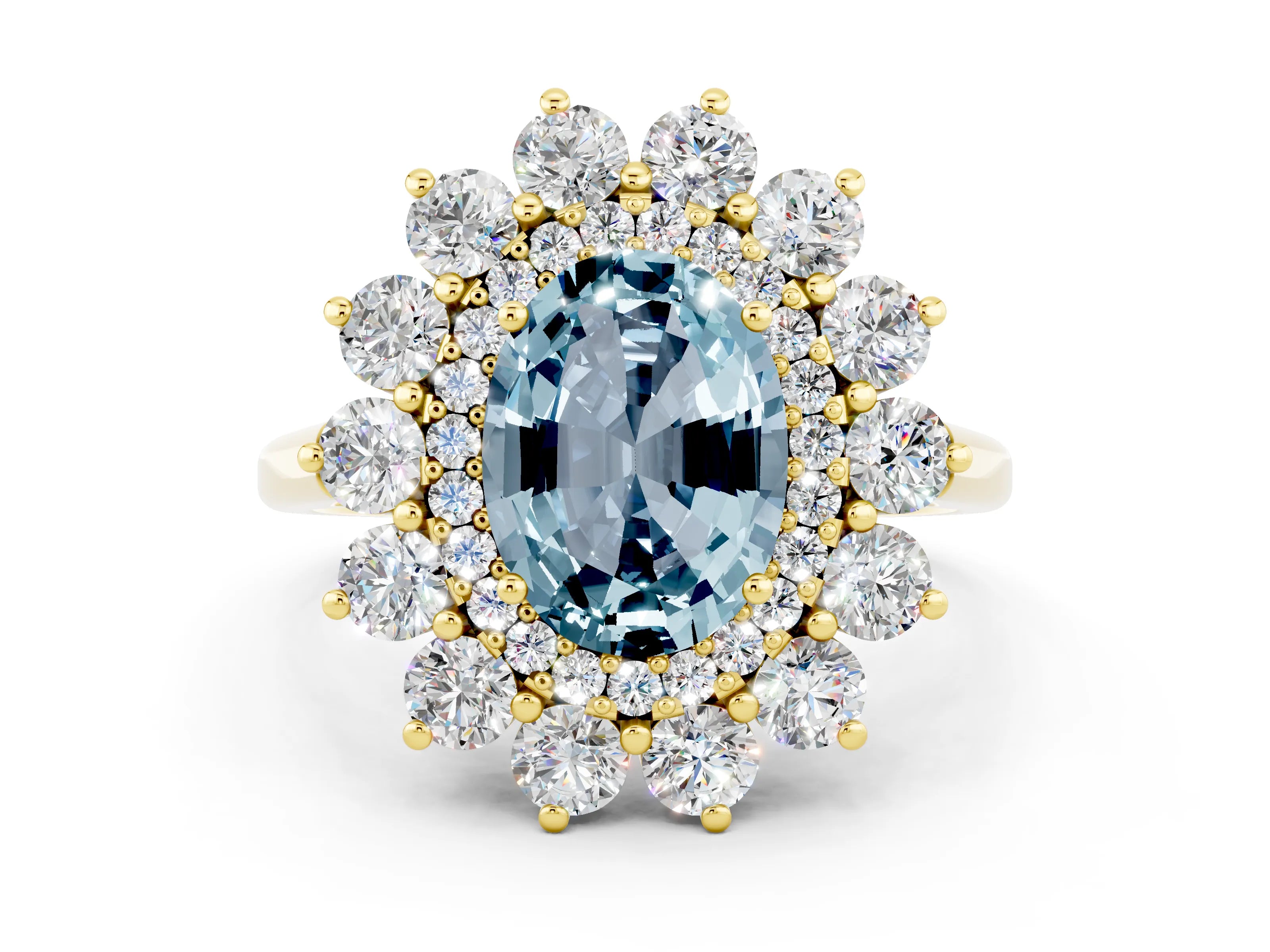 Yellow gold Oval Cut Halo Cluster Diamond Ring with Pave Band and Four-Prong Setting_12