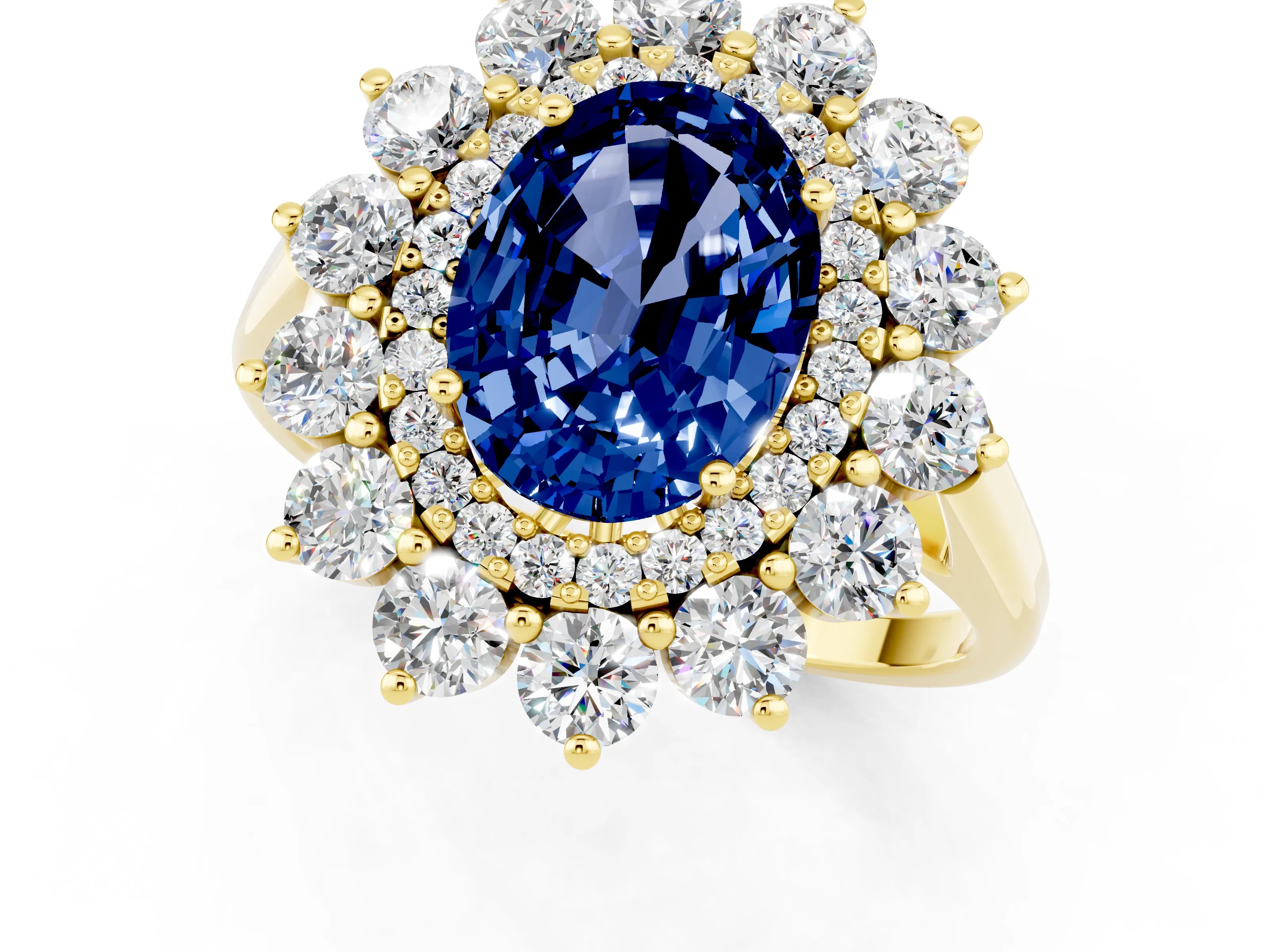 Yellow gold Oval Cut Halo Cluster Diamond Ring with Pave Band and Four-Prong Setting_13