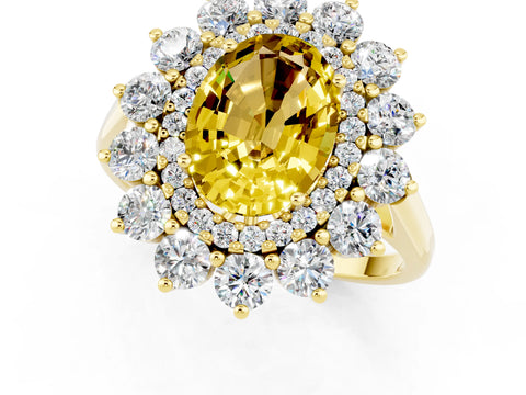 Yellow gold Oval Cut Halo Cluster Diamond Ring with Pave Band and Four-Prong Setting_13