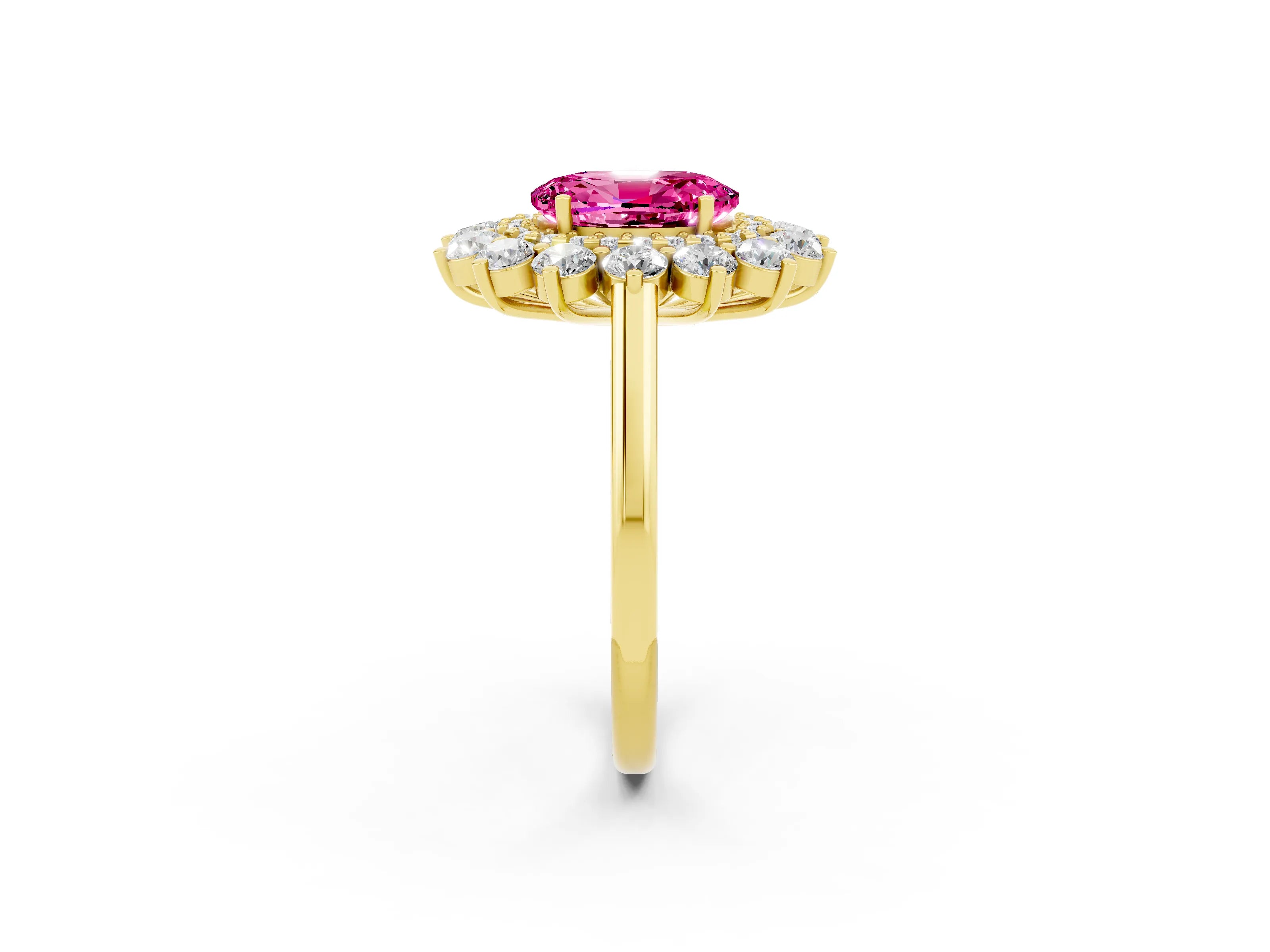 Yellow gold Oval Cut Halo Cluster Diamond Ring with Pave Band and Four-Prong Setting_14