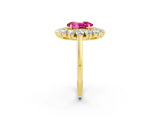 Yellow gold Oval Cut Halo Cluster Diamond Ring with Pave Band and Four-Prong Setting_14