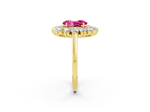 Yellow gold Oval Cut Halo Cluster Diamond Ring with Pave Band and Four-Prong Setting_14