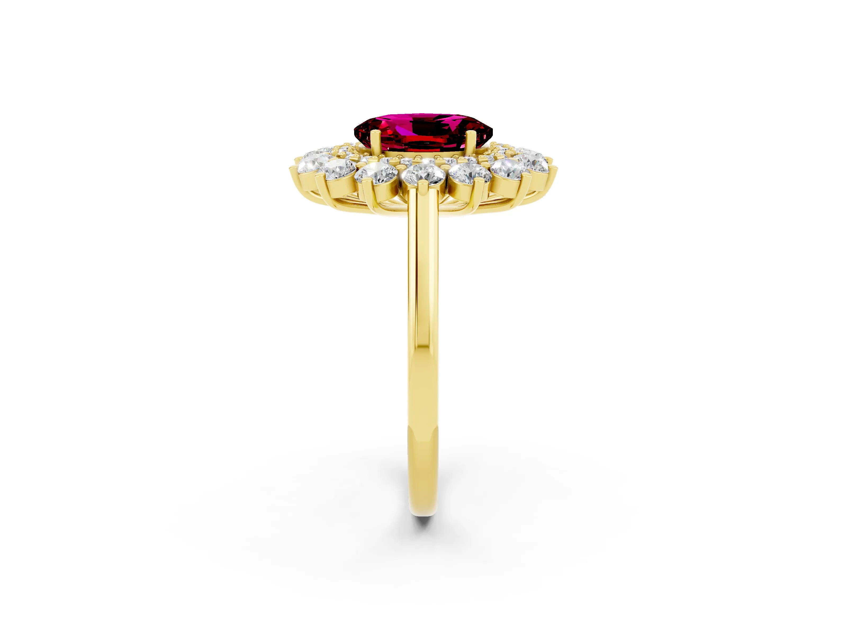 Yellow gold Oval Cut Halo Cluster Diamond Ring with Pave Band and Four-Prong Setting_14