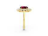 Yellow gold Oval Cut Halo Cluster Diamond Ring with Pave Band and Four-Prong Setting_14