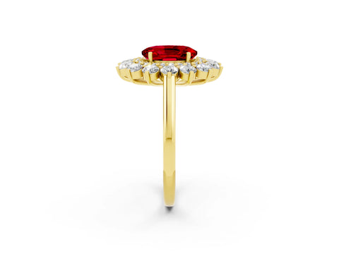Yellow gold Oval Cut Halo Cluster Diamond Ring with Pave Band and Four-Prong Setting_14