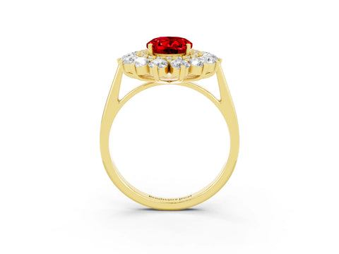 Yellow gold Oval Cut Halo Cluster Diamond Ring with Pave Band and Four-Prong Setting_15