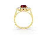 Yellow gold Oval Cut Halo Cluster Diamond Ring with Pave Band and Four-Prong Setting_15