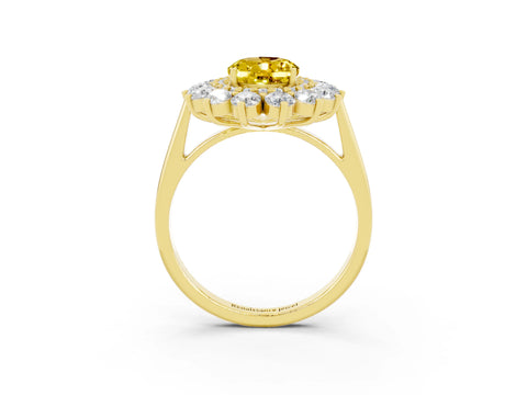 Yellow gold Oval Cut Halo Cluster Diamond Ring with Pave Band and Four-Prong Setting_15